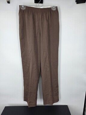 Alfred Dunner Pants 10P Brown Elastic Waist Poly Blend Grandmacore Petite